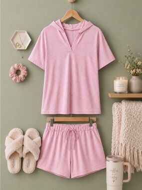 Blush Pink Hooded Lounge Set – Size XL